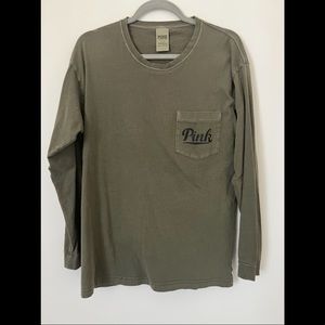 Victoria’s Secret pink olive green long sleeve blouse tshirt size S